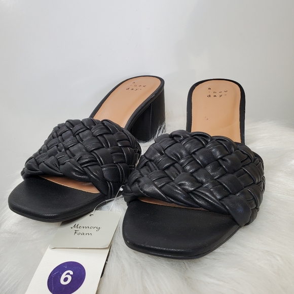 NWT A NEW DAY Dorothy Black Slide Braided Square Toe Heels Shoes Size 6 - Picture 2 of 7